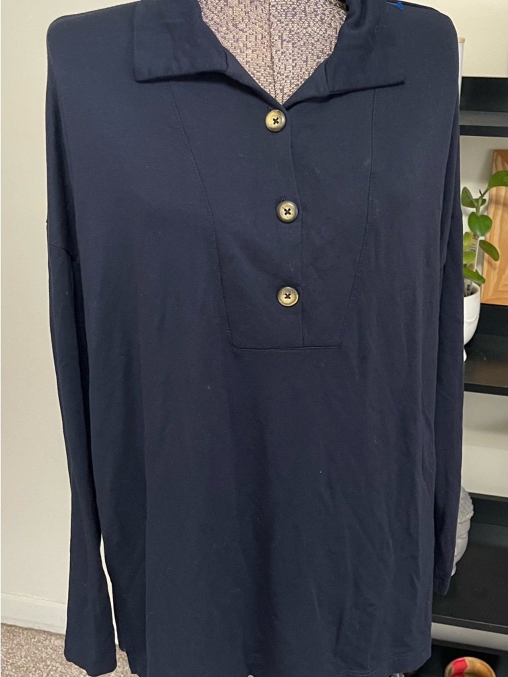 Women's Long Sleeve Tranquility Tunic Polo in Navy with Button Placket
